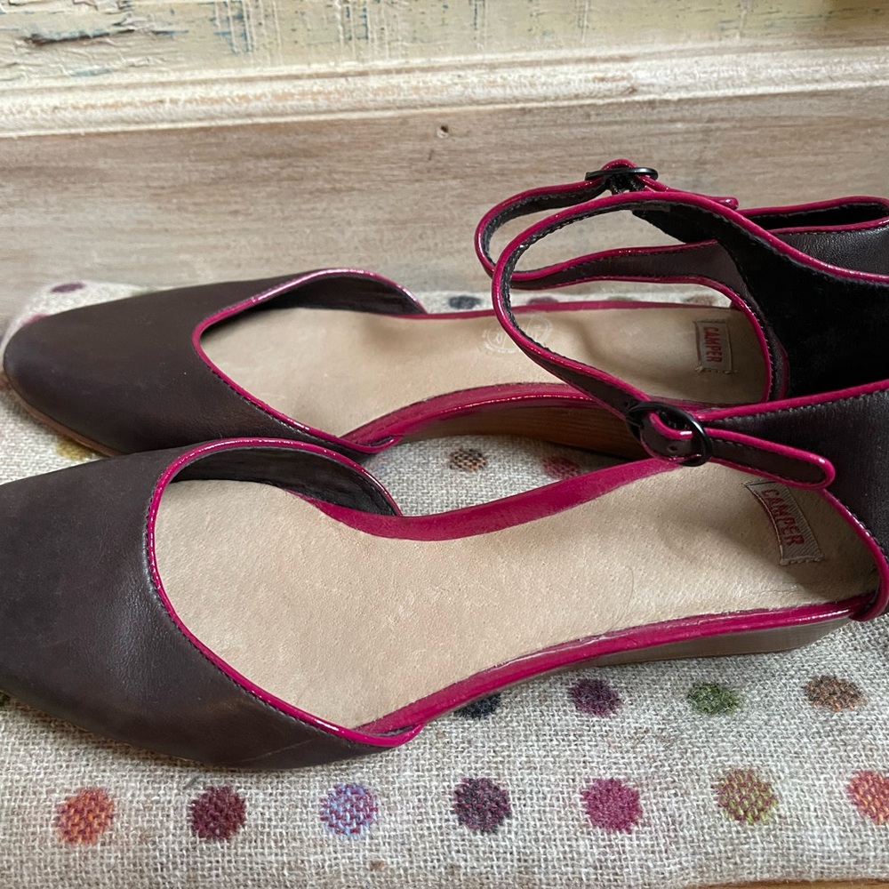 EUC Camper Wedges w Ankle Strap and Wooden Wedge Heel /Brown, Pink, 41/ - Picture 3 of 7